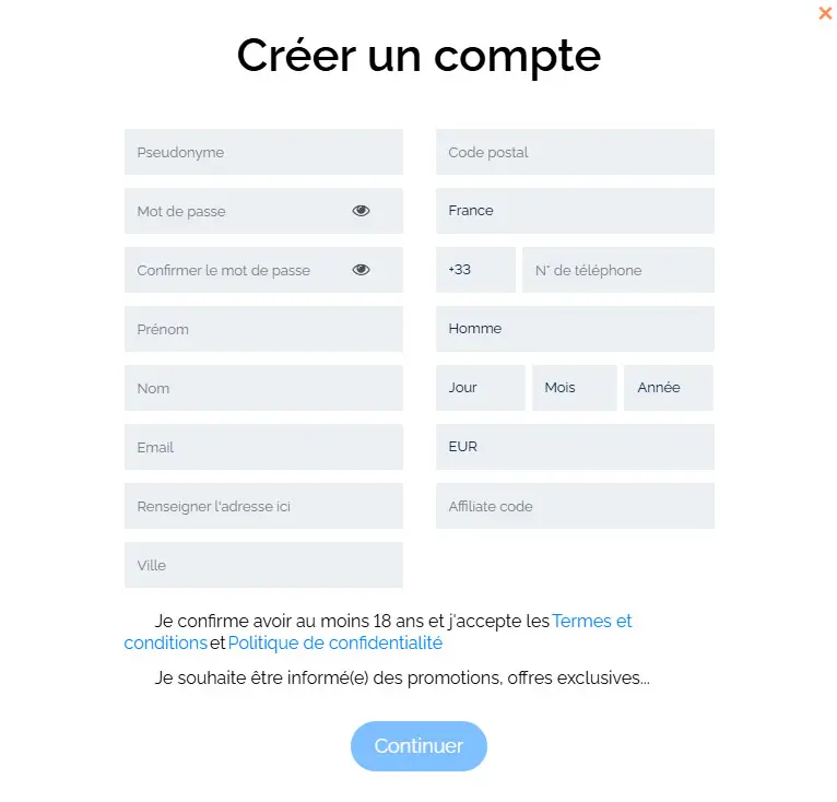 Paripesa CASINO registration process